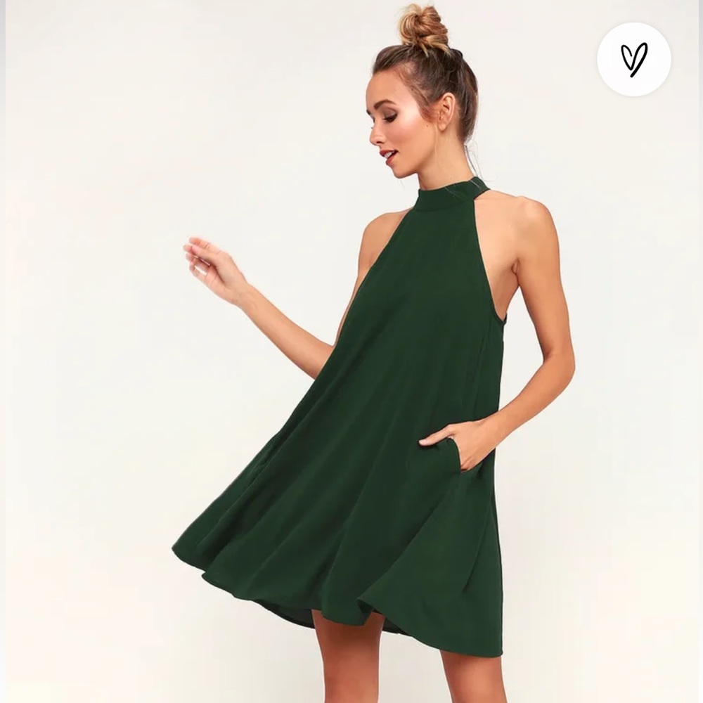 Lulus- Love of Mine Forest Green Halter Swing Dress